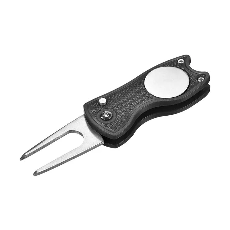 Golf Divot Repair Tool Foldable Metal Golf Green Divot Tool with Magnetic Ball Marker