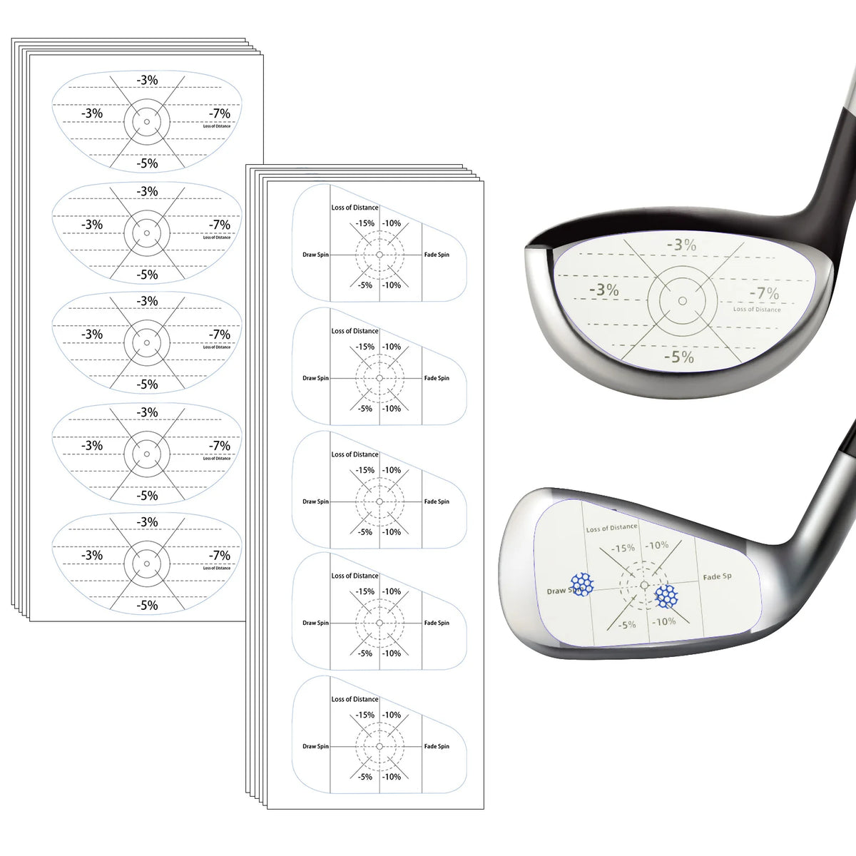 125/250P Golf Club Impact Tape Stickers Labels for Driver Woods Irons, Ball Hitting Recorder Training Aids for Swing Practice