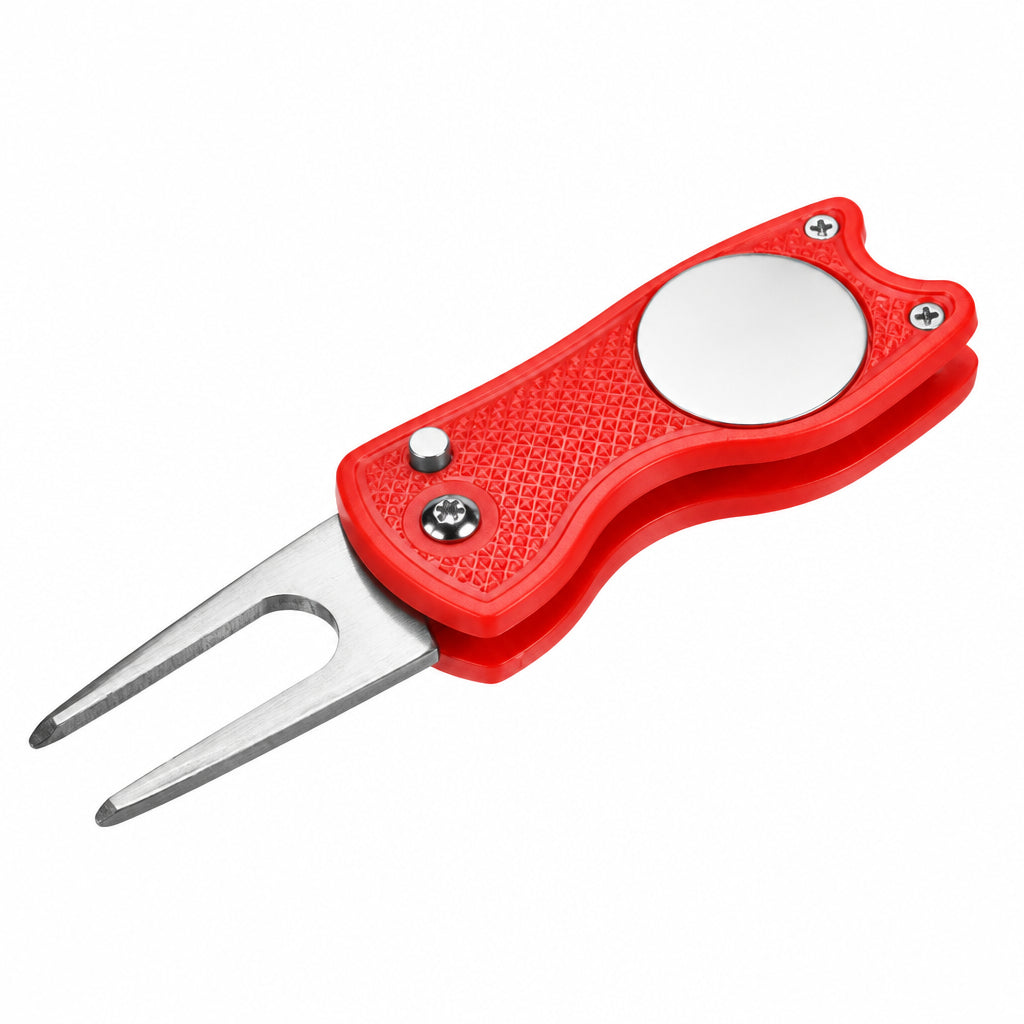 Golf Divot Repair Tool Foldable Metal Golf Green Divot Tool with Magnetic Ball Marker